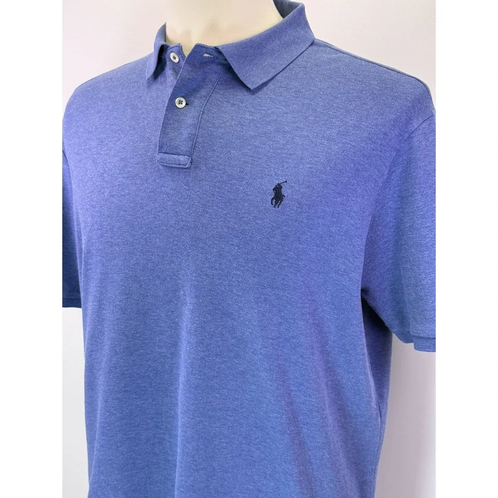 Polo Ralph Lauren Men's Blue Heathered Short Sleeve Polo Shirt Size L